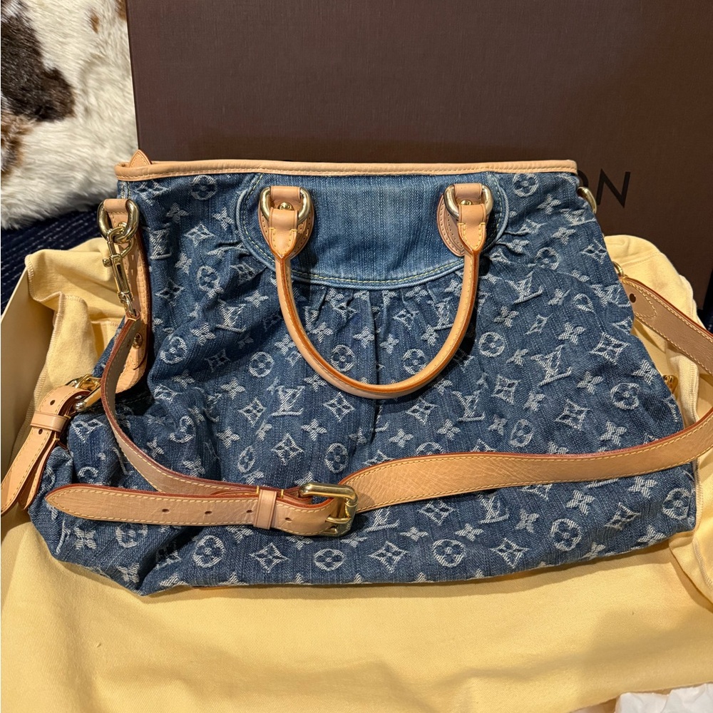 Louis Vuitton Blue and Tan Denim Shoulder Bag